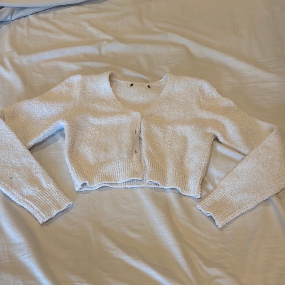 White Cropped Cardigan Sweater